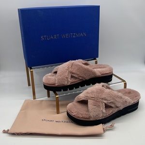 Stuart Weitzman Women's Roza Lift Faux Fur Slide Sandals Wisteria